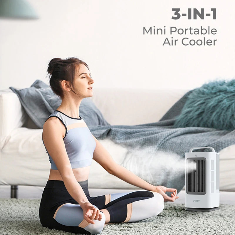 3-in-1 Mini Portable Air Cooler — 1700ml Tank, Remote Control, 3-Speed Desk AC