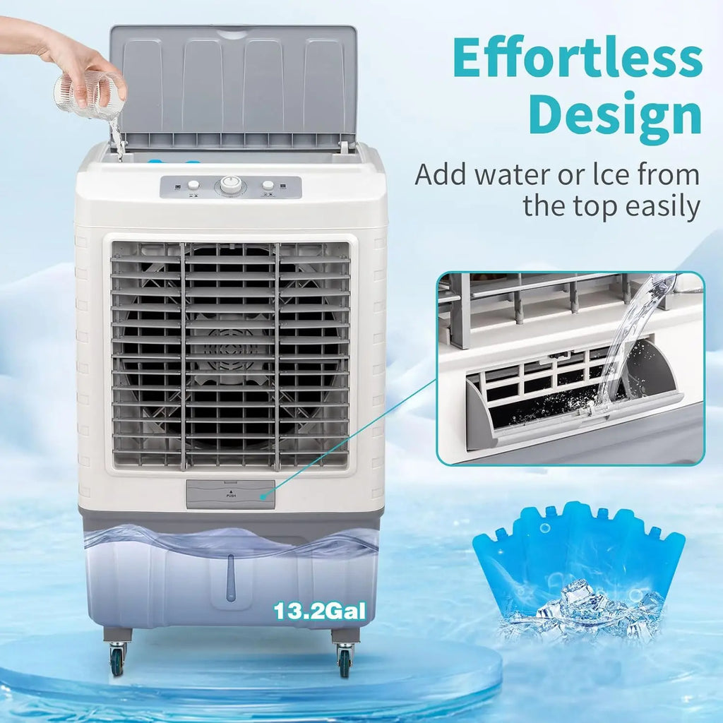 Portable Evaporative Swamp Cooler with Wheels — 4118 CFM, 13.2 Gallon Tank