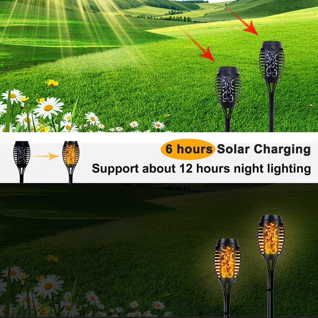 Solar Flickering Flame Torch Lights — Waterproof Outdoor LED Garden Path Lights