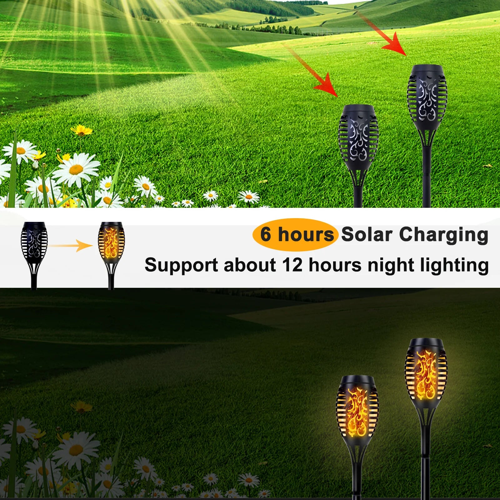 Solar Flickering Flame Torch Lights — Waterproof Outdoor LED Garden Path Lights