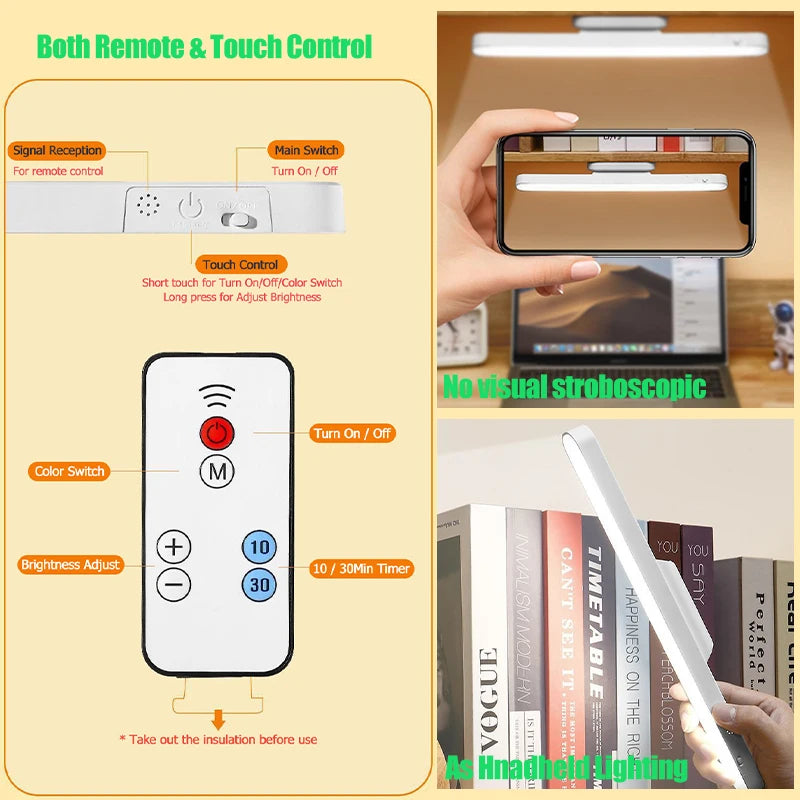 Magnetic LED Desk Lamp — USB Rechargeable, 3-Color Reading Light