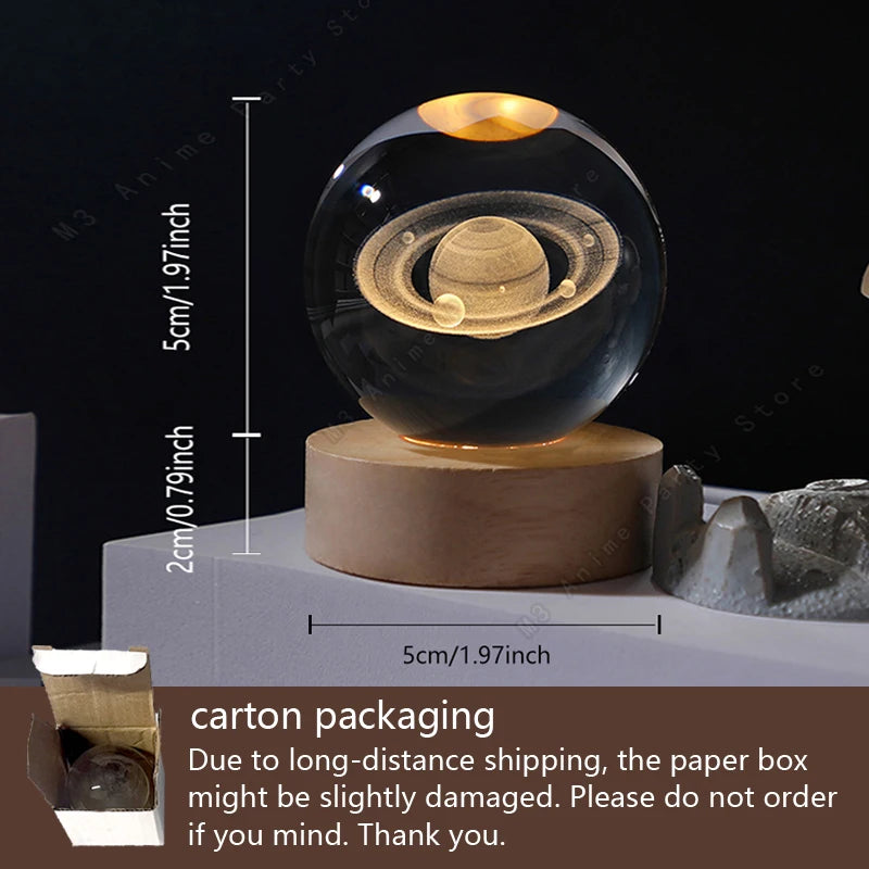 3D Crystal Ball Night Light — Galaxy, Moon & Planet LED Lamp