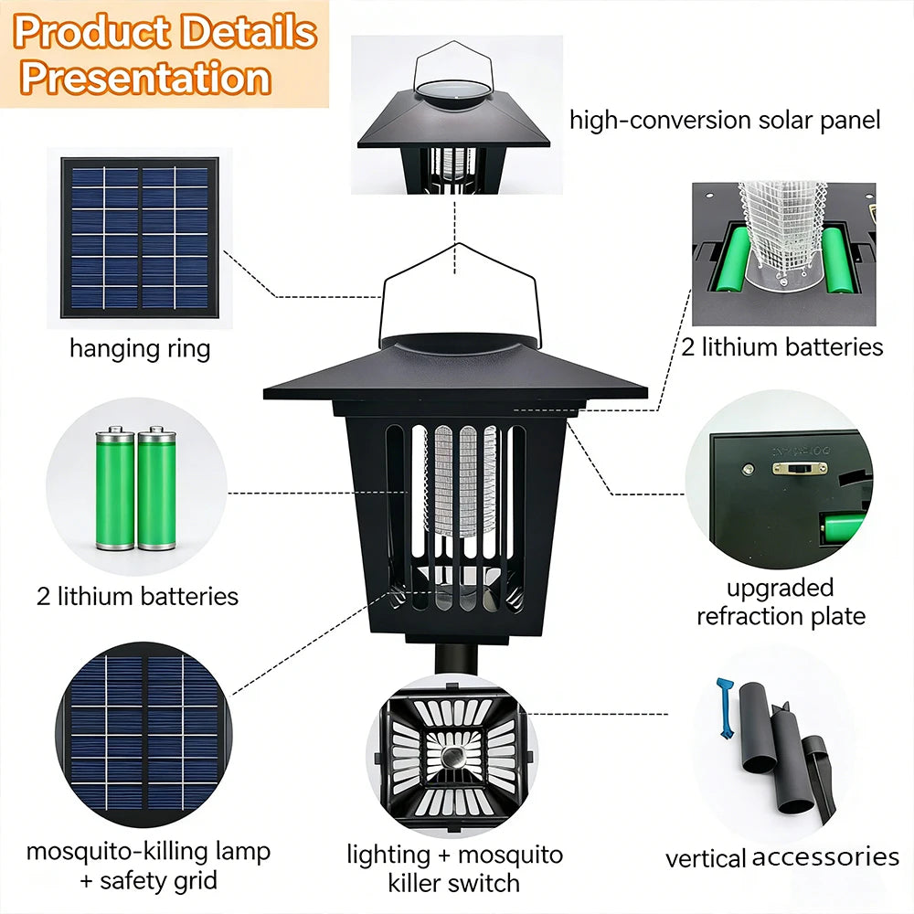 Solar Bug Zapper — Portable UV Mosquito Killer for Outdoor & Indoor Use