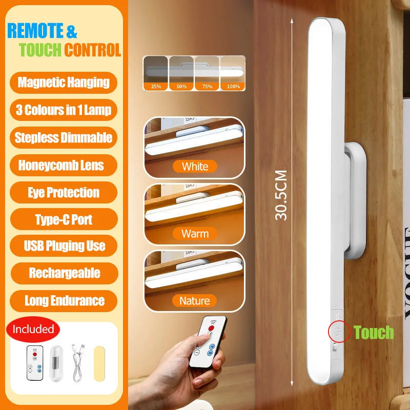 Magnetic LED Desk Lamp — USB Rechargeable, 3-Color Reading Light